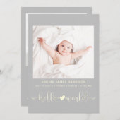 ハローワールドフォトハート矢印イエローグレー誕生 案内状 (正面/裏面)