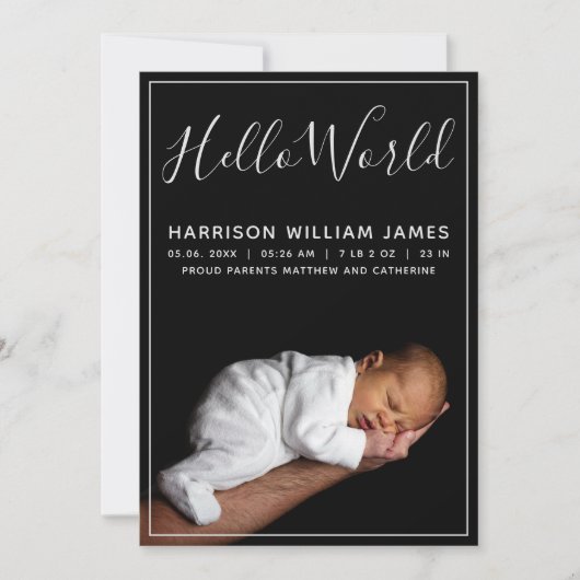 ハローワールドフォトベビー誕生 案内状 (正面)
