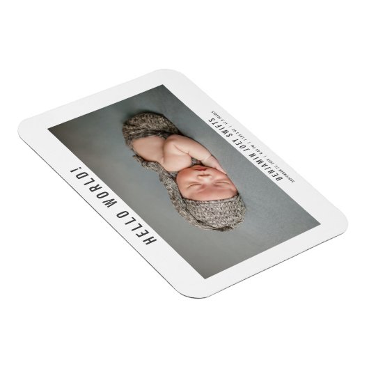 ハローワールド生まれたばかりの男の赤ちゃんガールモダン写真 マグネット (右側)