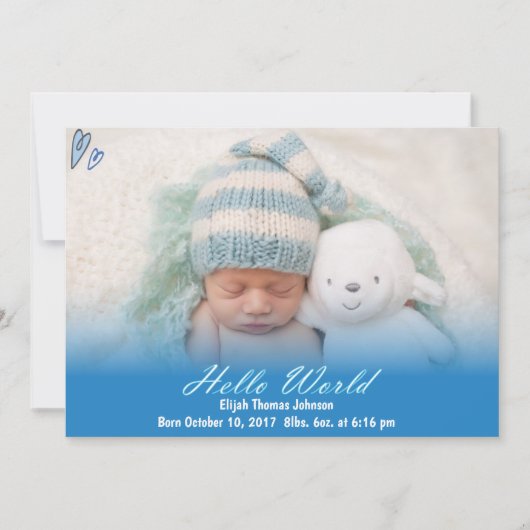 ハローワールド男の赤ちゃん誕生のお知らせ 案内状 (正面)
