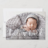 ハローワールド|ベビー写真ハート誕生の発表 招待状 (正面)