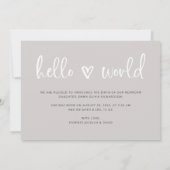 ハローワールド|ベビー写真ハート誕生の発表 招待状 (裏面)