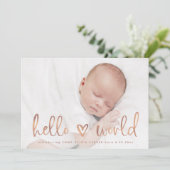 ハローワールド|ベビー写真ハート誕生の発表 招待状 (スタンド正面)