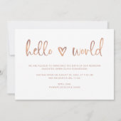 ハローワールド|ベビー写真ハート誕生の発表 招待状 (裏面)