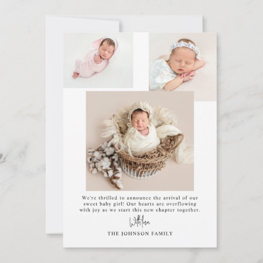 ハローワールド | ミニマモダンリストベビーフォト誕生 案内状 (裏面)