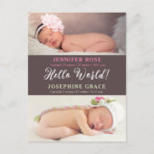 ハローワールド!写真モダン双子の誕生のお知らせ ポストカード (正面)