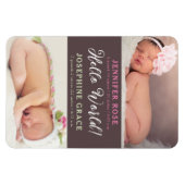 ハローワールド!写真モダン双子の誕生のお知らせ マグネット (横)