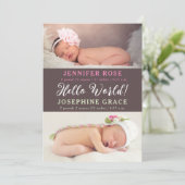 ハローワールド！写真モダン双子の誕生のお知らせ 招待状 (スタンド正面)