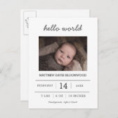 ハローワールド | 出産発表の生まれたばかりの写真 案内ポストカード (正面/裏面)