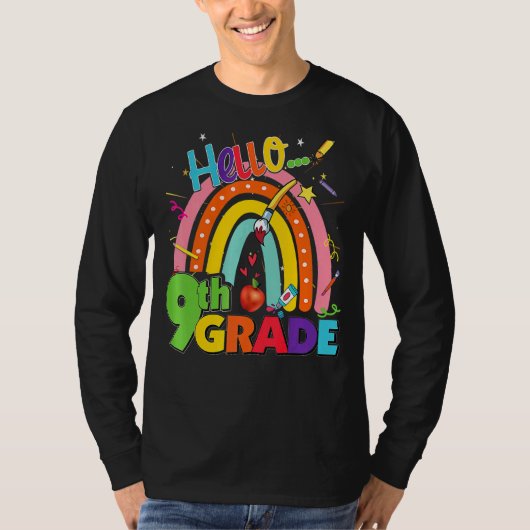 ハロー九年生9年生チーム新学期レインボー Tシャツ (正面)