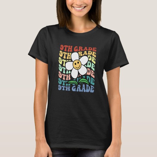 ハロー九年生9年生先生新学期レトロ Tシャツ (正面)