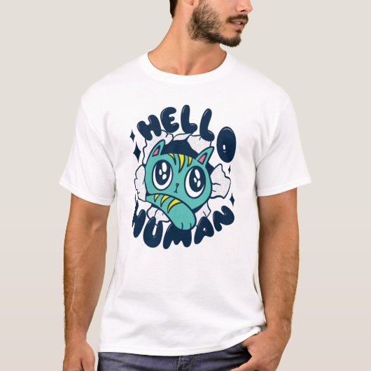 ハロー人間のかわいい猫 Tシャツ (正面)