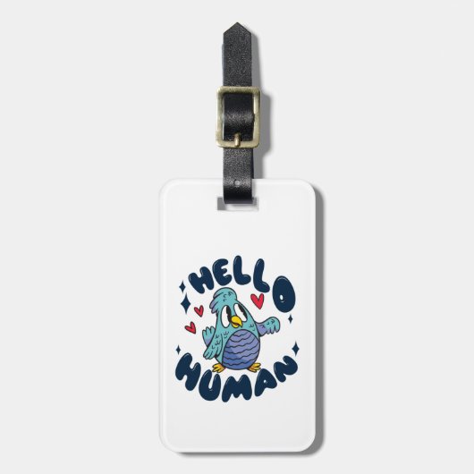 ハロー人間のかわいい鳥 ラゲッジタグ (正面縦)