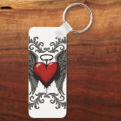 ハロー付き翼ハート – ゴシック様式のエンジェルラブデザイン キーホルダー (裏面)