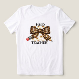 ハロー先生のバックトゥスクールヒョウ柄鉛筆リボン トライブレンドTシャツ