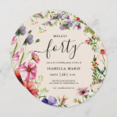 ハロー四かわいらし十フローラ40歳の誕生日 招待状 (正面/裏面)