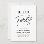 ハロー四十 |ブラック&ホワイト40th誕生日パーティー 招待状 (正面)