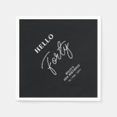 ハロー四十 |黒モダンい40th誕生日パーティー スタンダードカクテルナプキン (正面)