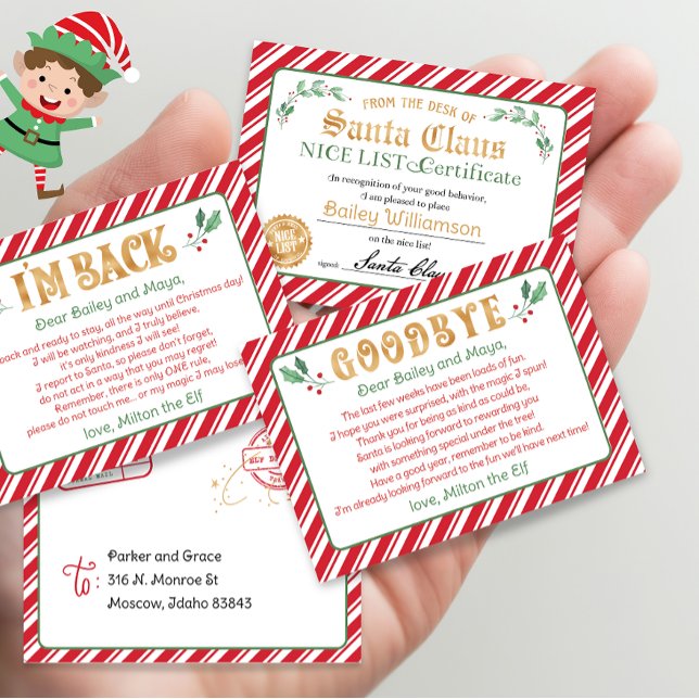 ハロー小妖精や小人さようなら小妖精や小人ノースポールニース証明書 (mini elf letter, print from home mini elf letters mini santa nice certificate letters)