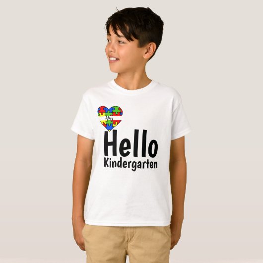 ハロー幼稚園パズルピース名前をカスタムするハート Tシャツ (正面フル)