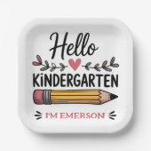 ハロー幼稚園パーソナライズされた新学期 ペーパープレート (正面)