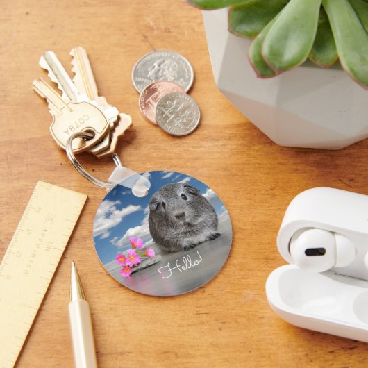 ハロー新学期キュートグレーギニアピグカスタム キーホルダー (デスク)