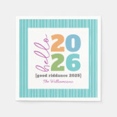 ハロー新年はっきりしたモダンカスタム名ユーモア スタンダードカクテルナプキン (正面)