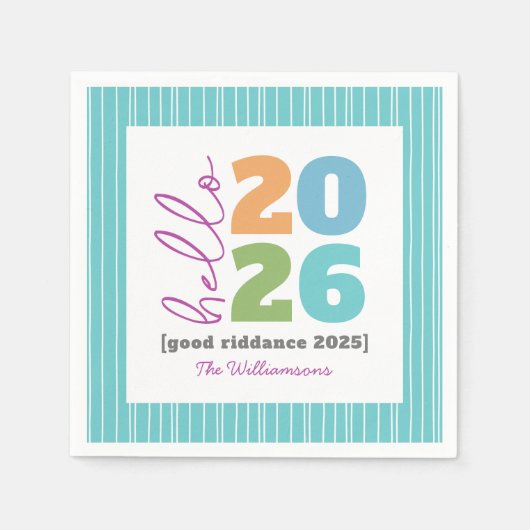 ハロー新年はっきりしたモダンカスタム名ユーモア スタンダードカクテルナプキン (正面)