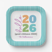 ハロー新年はっきりしたモダンカスタム名ユーモア ペーパープレート (正面)