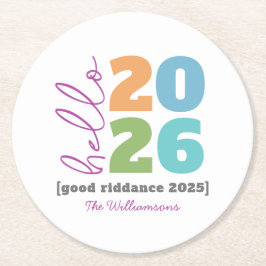 ハロー新年はっきりしたモダンカスタム名ユーモア ラウンドペーパーコースター