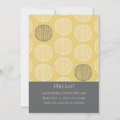 ハロー新生児パーソナライズされたフォトイエローグレー 招待状 (裏面)