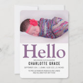 ハロー新生児パープルパーソナライズされた 案内状 (正面)