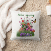 ハロー春イースターウサギとフラワーガーデン クッション (ブランケット)