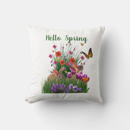 ハロー春イースターウサギとフラワーガーデン クッション