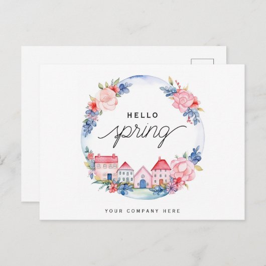 ハロー春ウォーターカラーフローラリースハウスリアルティ ポストカード (正面/裏面)