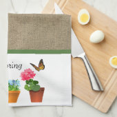 ハロー春カーキカラーバーラップアンドフラワーポット キッチンタオル (四つ折り)