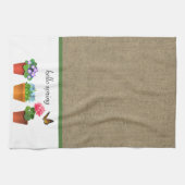 ハロー春カーキカラーバーラップアンドフラワーポット キッチンタオル (横)
