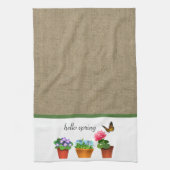 ハロー春カーキカラーバーラップアンドフラワーポット キッチンタオル (縦)