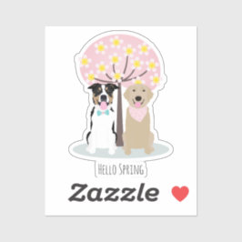 ハロー春ドッグズバイさくらんぼブロッサムツリーピンク シール