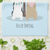 ハロー春ドッグズバイさくらんぼブロッサムツリー キッチンタオル (折り畳み)