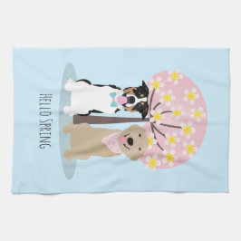 ハロー春ドッグズバイさくらんぼブロッサムツリー キッチンタオル