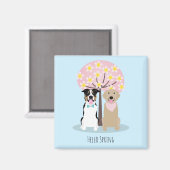 ハロー春ドッグズバイさくらんぼブロッサムツリー マグネット (正面/裏面)