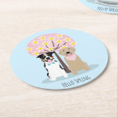 ハロー春ドッグズバイさくらんぼブロッサムツリー ラウンドペーパーコースター (アングル)