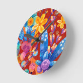 ハロー春ハピネス時間カラフルフローラ ラウンド壁時計 (傾斜)