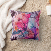 ハロー春ハピネス時間ピンクフローラ水色 クッション (ブランケット)