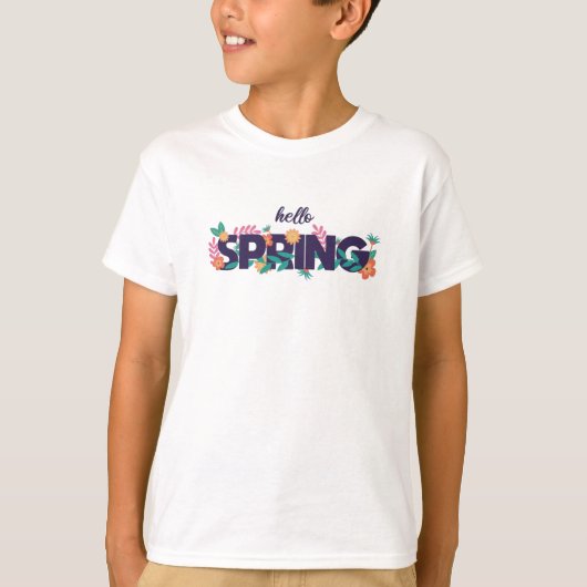 ハロー春パターン美しい花植物 Tシャツ (正面)
