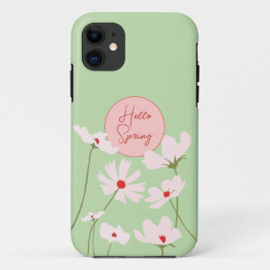 ハロー春ライトピンク赤コスモス花フローラ iPhone 11 ケース