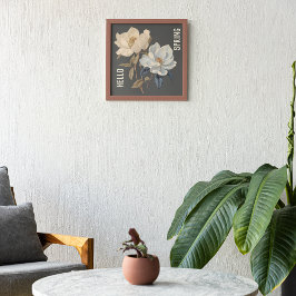 ハロー春ヴィンテージ白エレガント花 ポスター