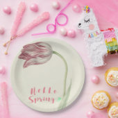 ハロー春!ヴィンテージオランダアートピンク&ホワイトチューリップ ペーパープレート (パーティー)