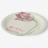 ハロー春!ヴィンテージオランダアートピンク&ホワイトチューリップ ペーパープレート (アングル)